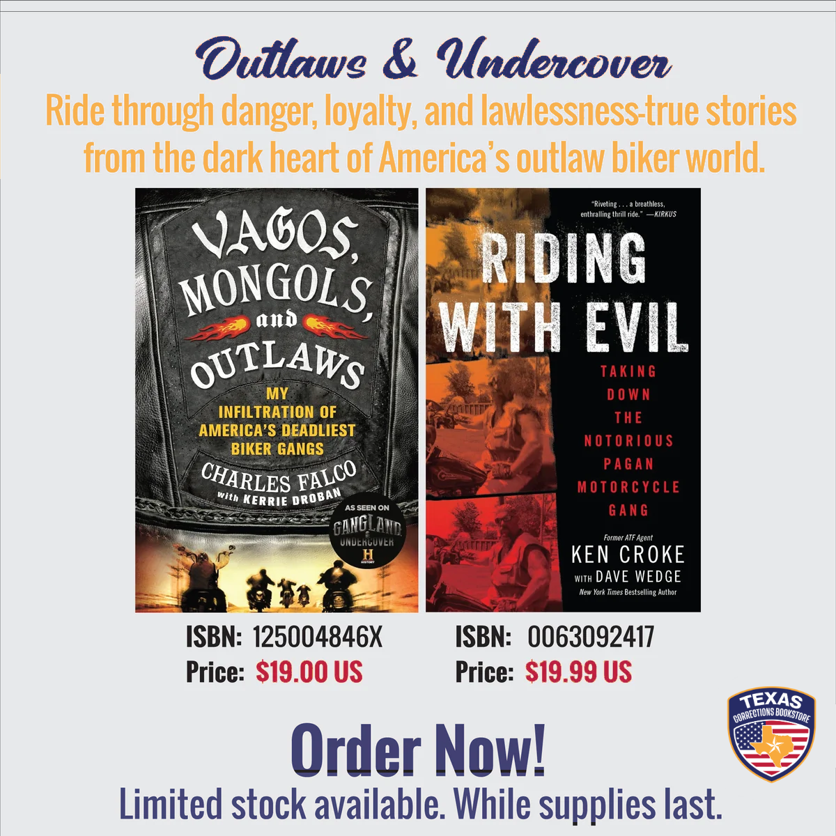Outlaws & Undercover flyer featuring Vagos, Mongols, and Outlaws and Riding with Evil