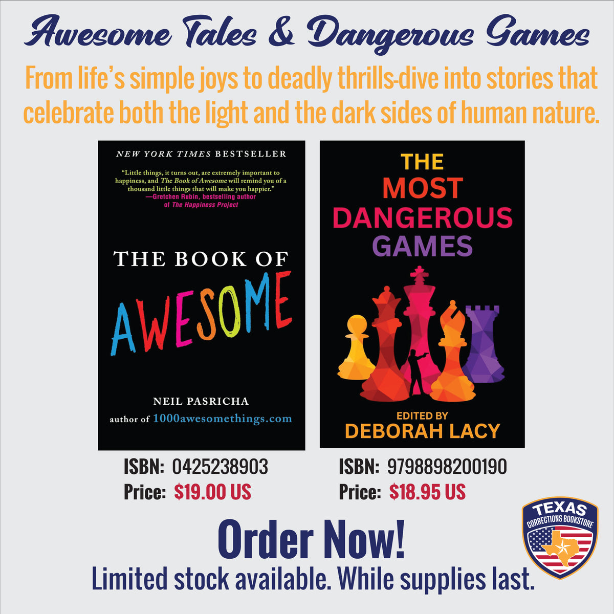 Neil Pasricha Awesome Tales and Dangerous Games book bundle featuring The Book of Awesome and The Most Dangerous Games