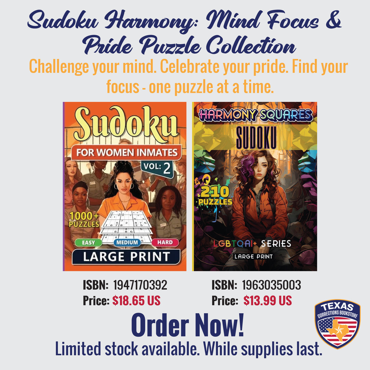 Sudoku Harmony Mind Focus and Pride two-book large-print puzzle bundle by Various Publishers