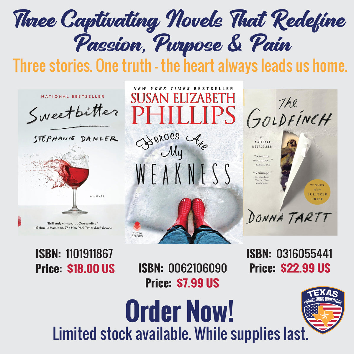 Three Captivating Novels bundle by Stephanie Danler featuring Sweetbitter, Heroes Are My Weakness, and The Goldfinch