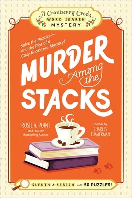 Paperback of "Murder Among the Stacks" cozy bookstore mystery by Adams Media Corporation, featuring a book cover with title and puzzle theme.
