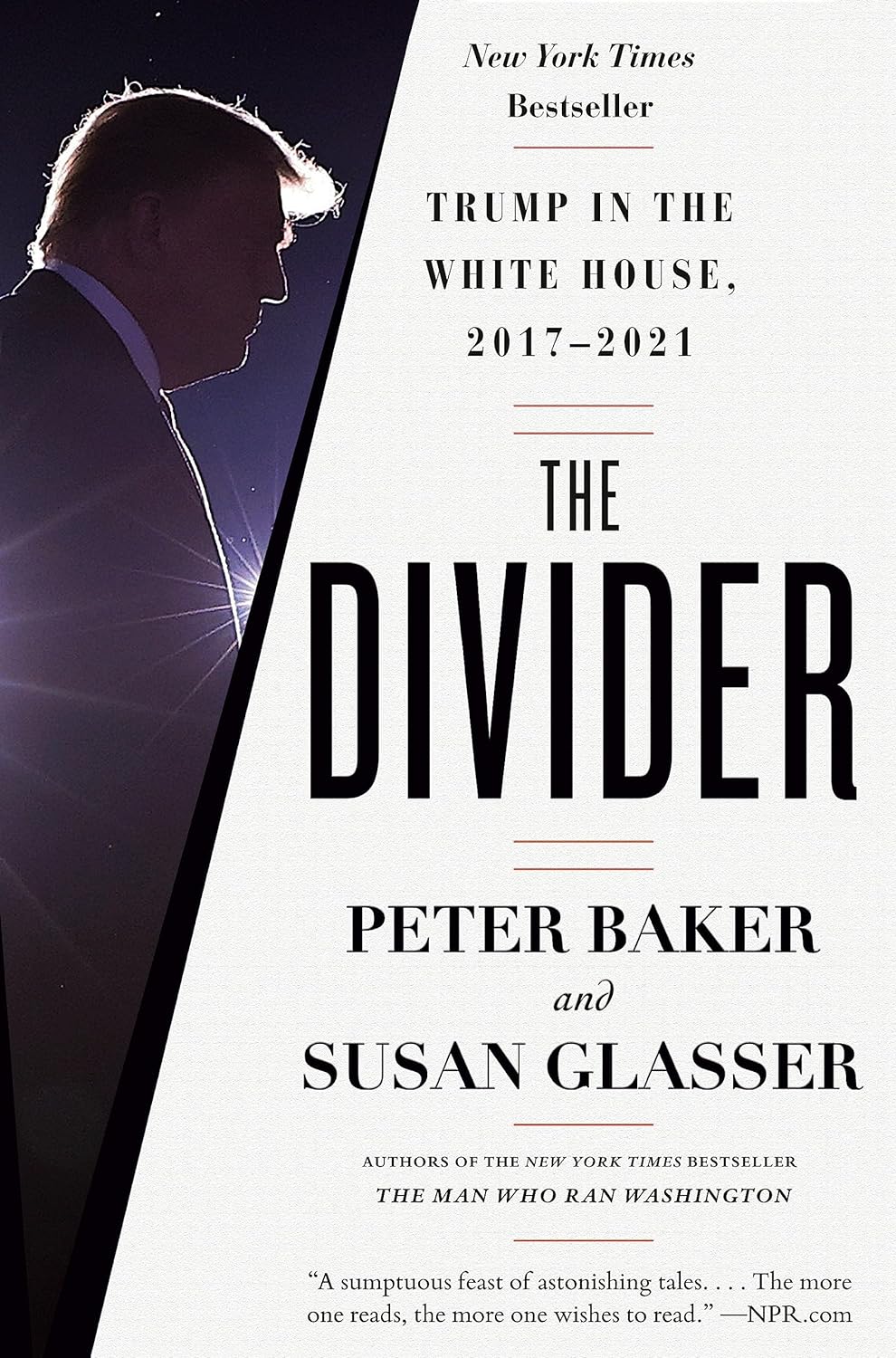 Paperback book titled "The Divider: Trump in the White House, 2017-2021" by Anchor Books, featuring a cover image with political themes.