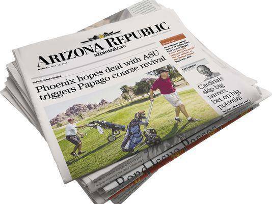 Arizona Republic 7-day delivery subscription for 8 weeks, showing newspaper delivery service with stacks of newspapers and delivery truck.