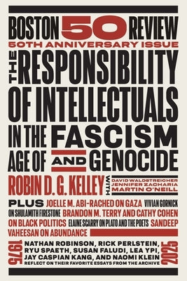 Paperback book titled "The Responsibility of Intellectuals in the Age of Fascism and Genocide" by Boston Review showing the cover.