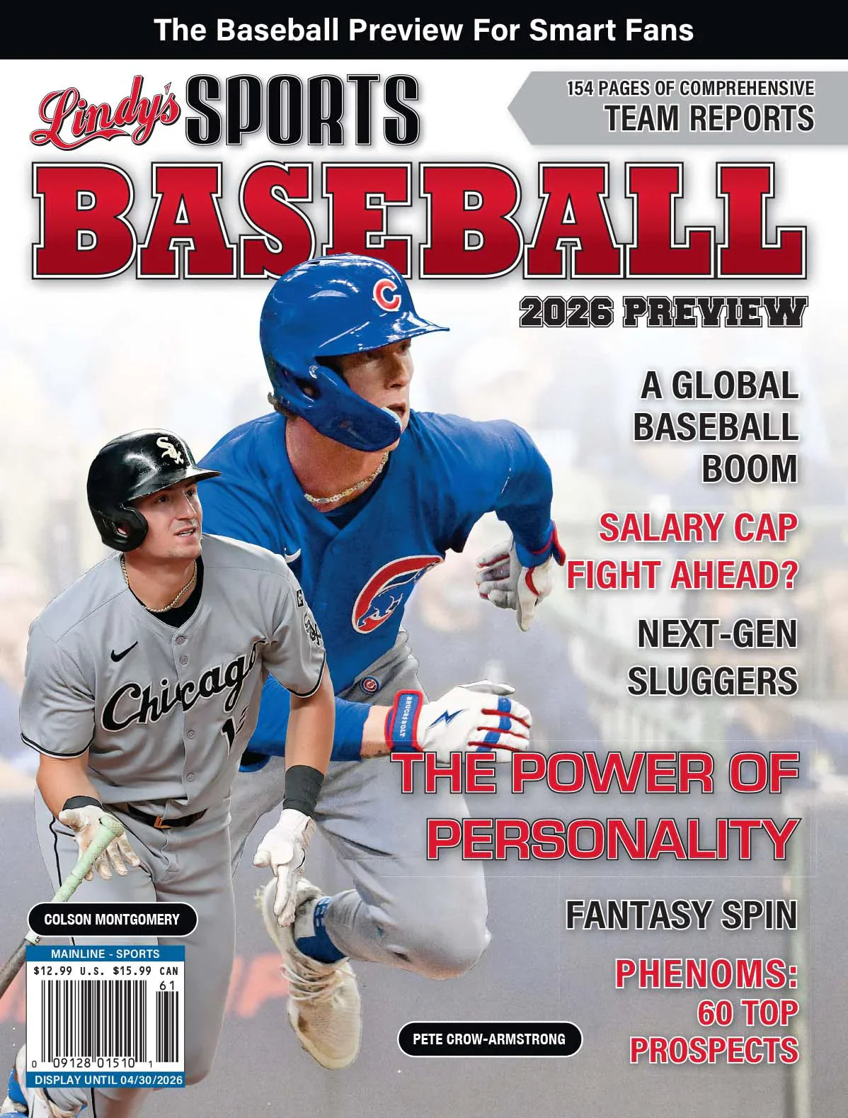 Chicago-themed image for Lindy's Sports 2026 Baseball Preview Magazine cover, featuring sports publication branding.