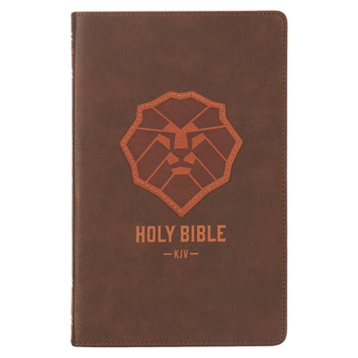 KJV Kids Bible for children ages 8-12, faux leather cover, full color pages, presentation page, ribbon marker, lion emblem design.