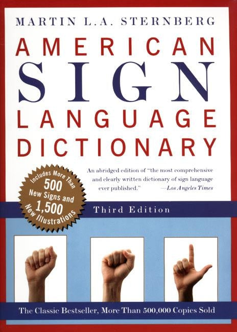 Paperback American Sign Language Dictionary by Collins Reference, flexible softcover with alphabetized ASL signs and definitions.