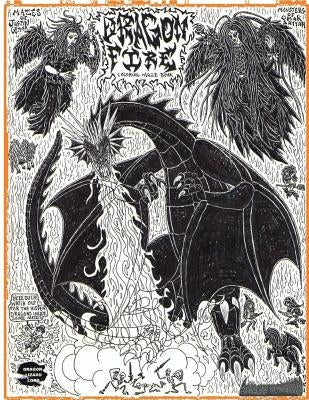 Paperback Dragon Fire Coloring Maze Book with fiery dragon illustrations for kids and coloring enthusiasts.