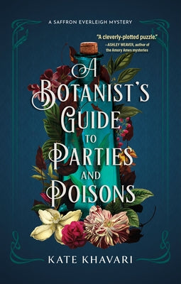 Paperback copy of A Botanist's Guide to Parties and Poisons by Crooked Lane Books with botanical illustrations on the cover.