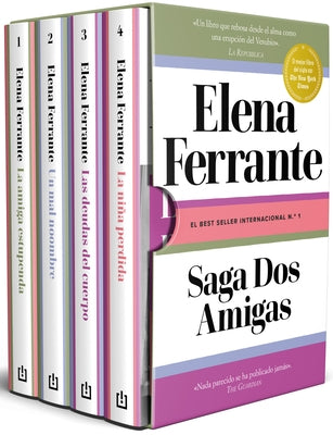 Paperback boxed set of Neapolitan Novels Saga by Debolsillo, including La Amiga Estupenda, Un Mal Nombre, Las Deudas del Cuerpo, and La Niña Perdida.