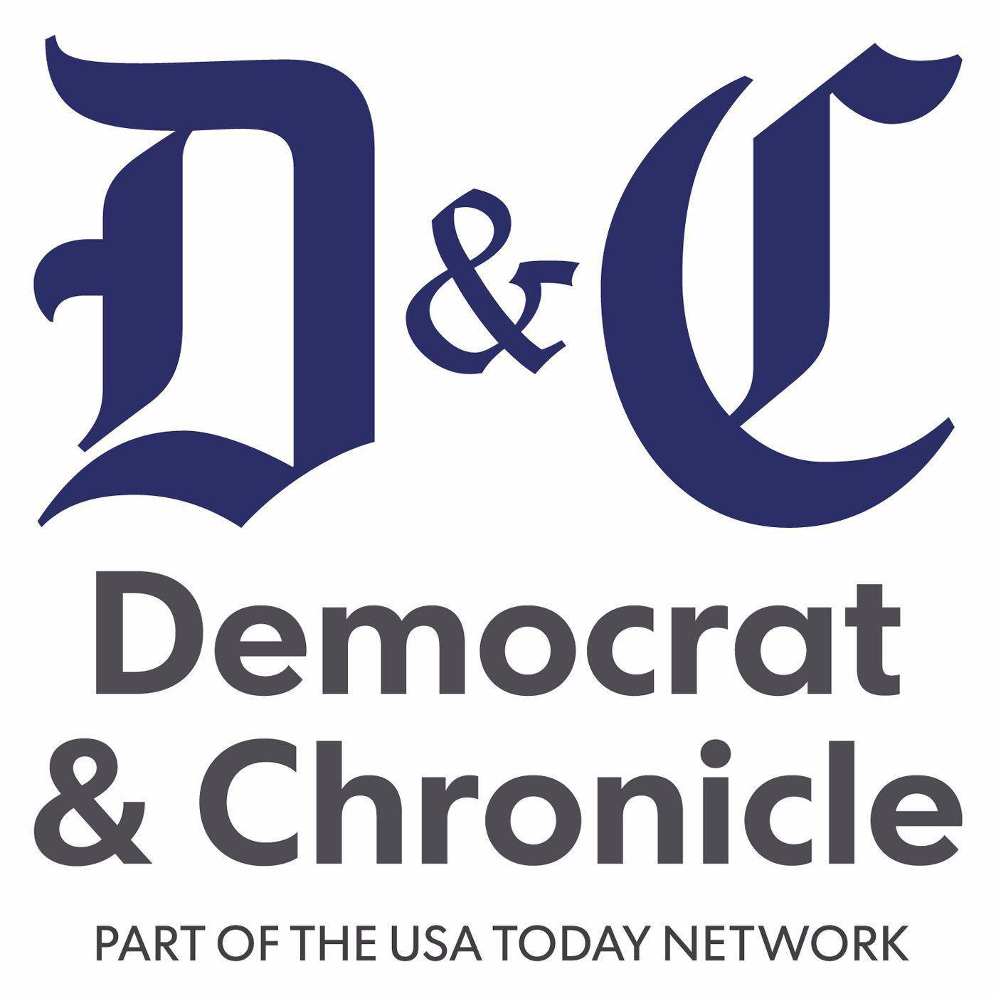 Democrat and Chronicle newspaper showing Monday to Sunday 7-day delivery schedule for 8 weeks, with print headlines and pages visible.