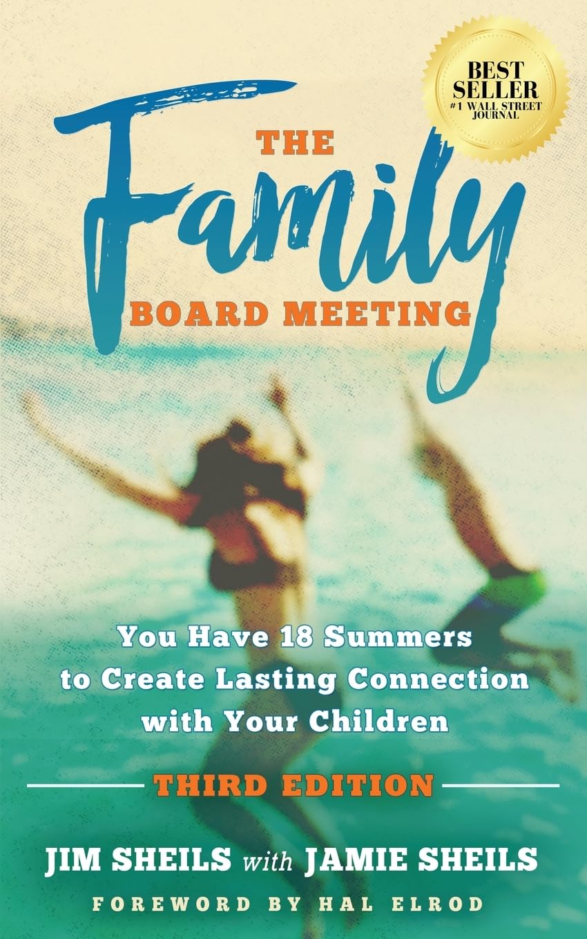 Paperback book titled "Family Board Meeting" by Ethos Collective, focusing on creating lasting connections with children.