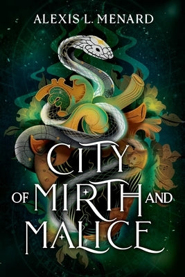 Paperback copy of City of Mirth and Malice by Forever, featuring the book's cover with colorful artwork and title text.