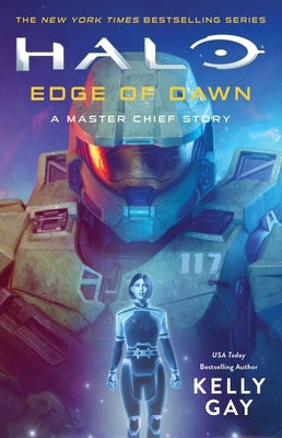 Paperback copy of Halo: Edge of Dawn: A Master Chief Story book by Gallery Books, featuring cover art with Master Chief.