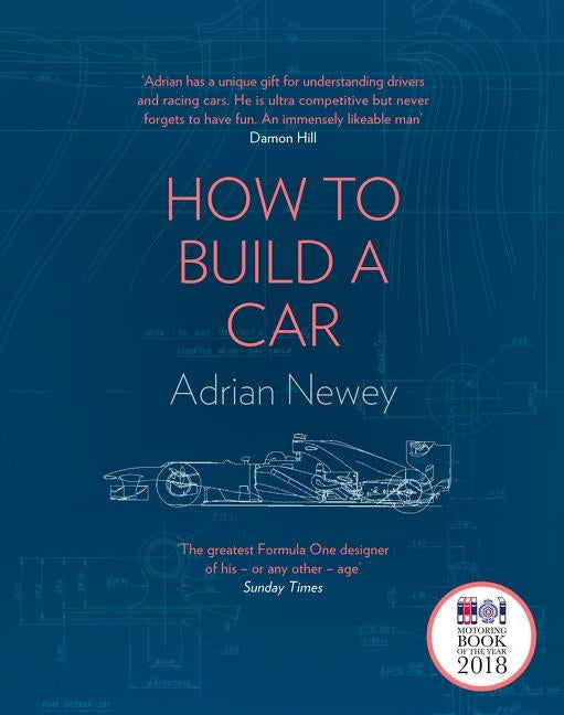 Hardcover book titled "How to Build a Car" by HarperCollins, featuring a cover with automotive and Formula 1 design elements.