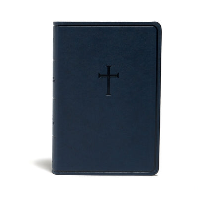 Holman Bibles KJV Everyday Study Bible with navy cross leather touch cover, open to pages with Bible text and study notes.