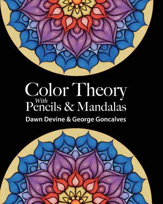 Paperback Color Theory book with pencils and mandala illustrations by Ibexa Press, showcasing vibrant coloring and design details.