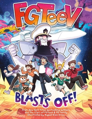 Paperback of Fgteev: Blasts Off! graphic novel by HarperAlley, featuring colorful cover art with space-themed illustrations.