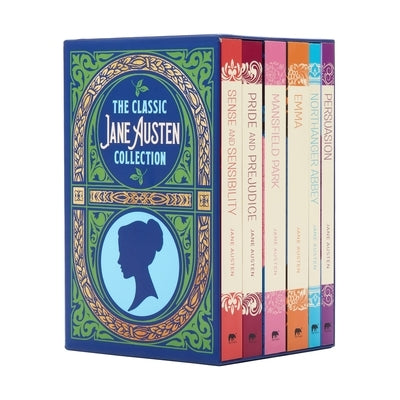 Six paperback books from Sirius Entertainment's Classic Jane Austen Collection, featuring classic covers and titles in a boxed set.