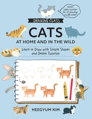 Paperback drawing book by Quarry Books featuring tutorials on drawing cats at home and in the wild with simple shapes and QR code access.