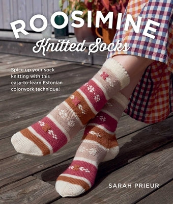 Paperback book titled "Roosimine Knitted Socks" by Stackpole Books showing colorful Estonian sock knitting techniques.