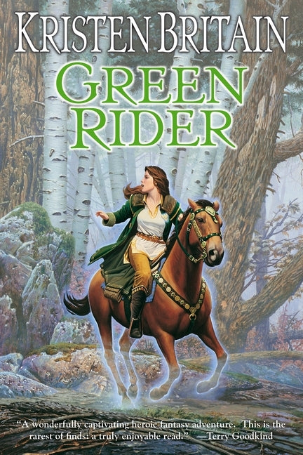 Green Rider paperback book by Daw Books featuring a green cover with fantasy artwork and title text.