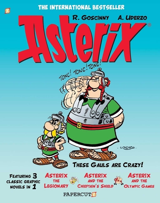 Papercutz Asterix Omnibus Vol. 4 paperback with colorful cover featuring Asterix characters and Roman scenery.