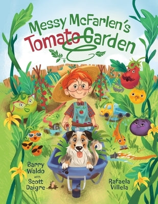 Paperback children's book titled Messy McFarlen's Tomato Garden by Bear Affair Inc, featuring colorful garden illustrations.