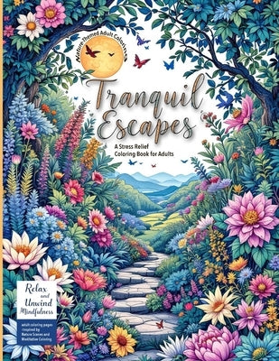 Vibrant Books tranquil escapes adult coloring book featuring nature scenes and mindfulness coloring pages on a paperback cover.