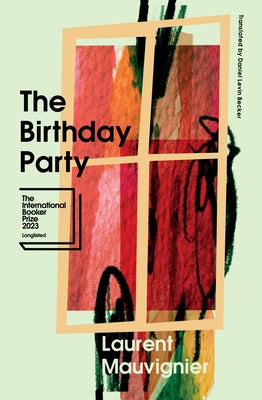 Paperback copy of "The Birthday Party" by Transit Books, showing the book cover with colorful illustrations.