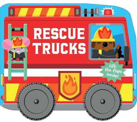 Paperback rescue trucks book from Spin & Lift series by Cartwheel Books featuring colorful illustrations of emergency vehicles.