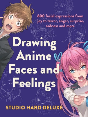 Paperback Impact book showing 800 anime facial expressions including joy, anger, surprise, sadness, and terror.