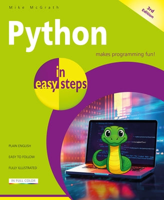 Paperback book titled "Python in Easy Steps" by In Easy Steps, featuring a cover with Python programming imagery.