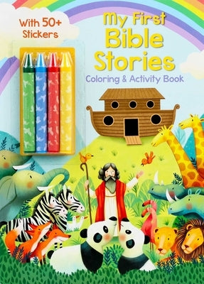 Paperback My First Bible Stories coloring and activity book by Silver Dolphin Books with 4 crayons and over 50 stickers.