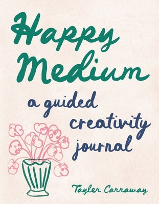 Open paperback of Happy Medium: A Guided Creativity Journal by Abrams Books, featuring colorful pages and creative prompts inside.
