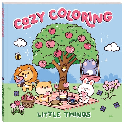 Art Maker Cozy Coloring Little Things paperback book showing colorful pages with intricate illustrations for relaxing coloring fun.