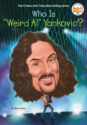 Paperback book titled "Who Is Weird Al Yankovic?" by Penguin Workshop, featuring colorful cover art with images of Weird Al.