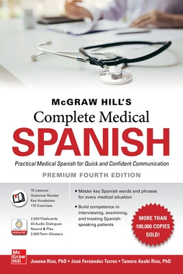 Paperback of McGraw Hill's Complete Medical Spanish, Premium Fourth Edition by McGraw-Hill Companies, showing the book cover.