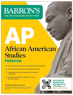 Barrons African American Studies premium paperback prep book with practice tests, review sections, and online resources for 2026 exam.