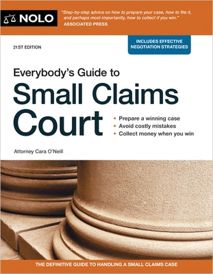 Paperback of Everybody's Guide to Small Claims Court by NOLO, showing the book cover with title and author details.