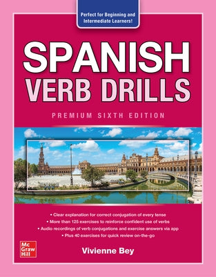 Paperback Spanish Verb Drills, Premium Sixth Edition by McGraw-Hill Companies, showing the book cover with Spanish grammar exercises.