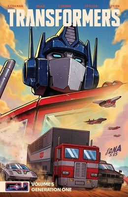 Transformers Vol. 5 Generation One paperback comic book by Image Comics, featuring classic robot characters on the cover.