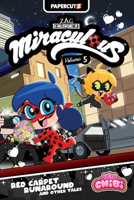 Paperback of Miraculous Chibi Vol. 5 by Papercutz featuring colorful cover art with characters from the series.
