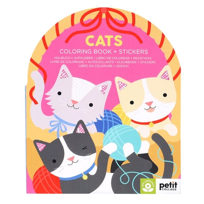 Petite Collage cats coloring book with stickers, featuring illustrated cat designs on a paperback cover.