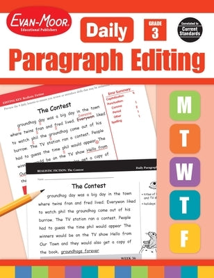Paperback Daily Paragraph Editing Grade 3 Teacher Edition by Evan-Moor Educational Publishers, showing sample pages and instructional content.