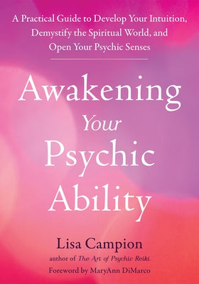 Paperback book titled "Awakening Your Psychic Ability" by Reveal Press, featuring a cover with mystical symbols and a person meditating.
