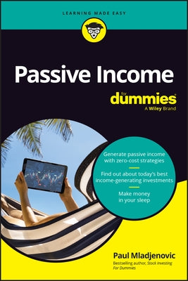 Paperback book titled "Passive Income for Dummies" by For Dummies, featuring a cover with financial illustrations.