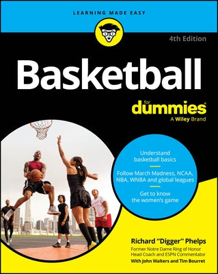 Paperback basketball guide titled "Basketball for Dummies" by For Dummies, featuring a cover image with basketball illustrations.