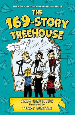 Paperback of The 169-Story Treehouse: Doppelganger Doom! by Square Fish, showing the colorful cover with a whimsical treehouse scene.
