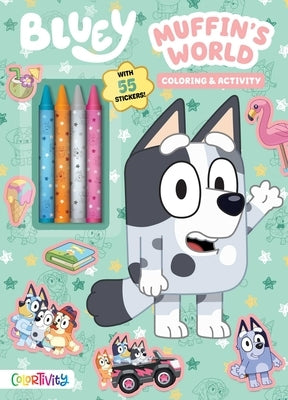 Bluey: Muffin's World paperback book by Studio Fun International, featuring colorful illustrations of Bluey and Muffin characters.